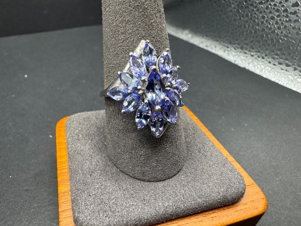 STS Chuck Clemency 925 Sterling Silver Marquis Tanzanite Cluster Ring Sz 10